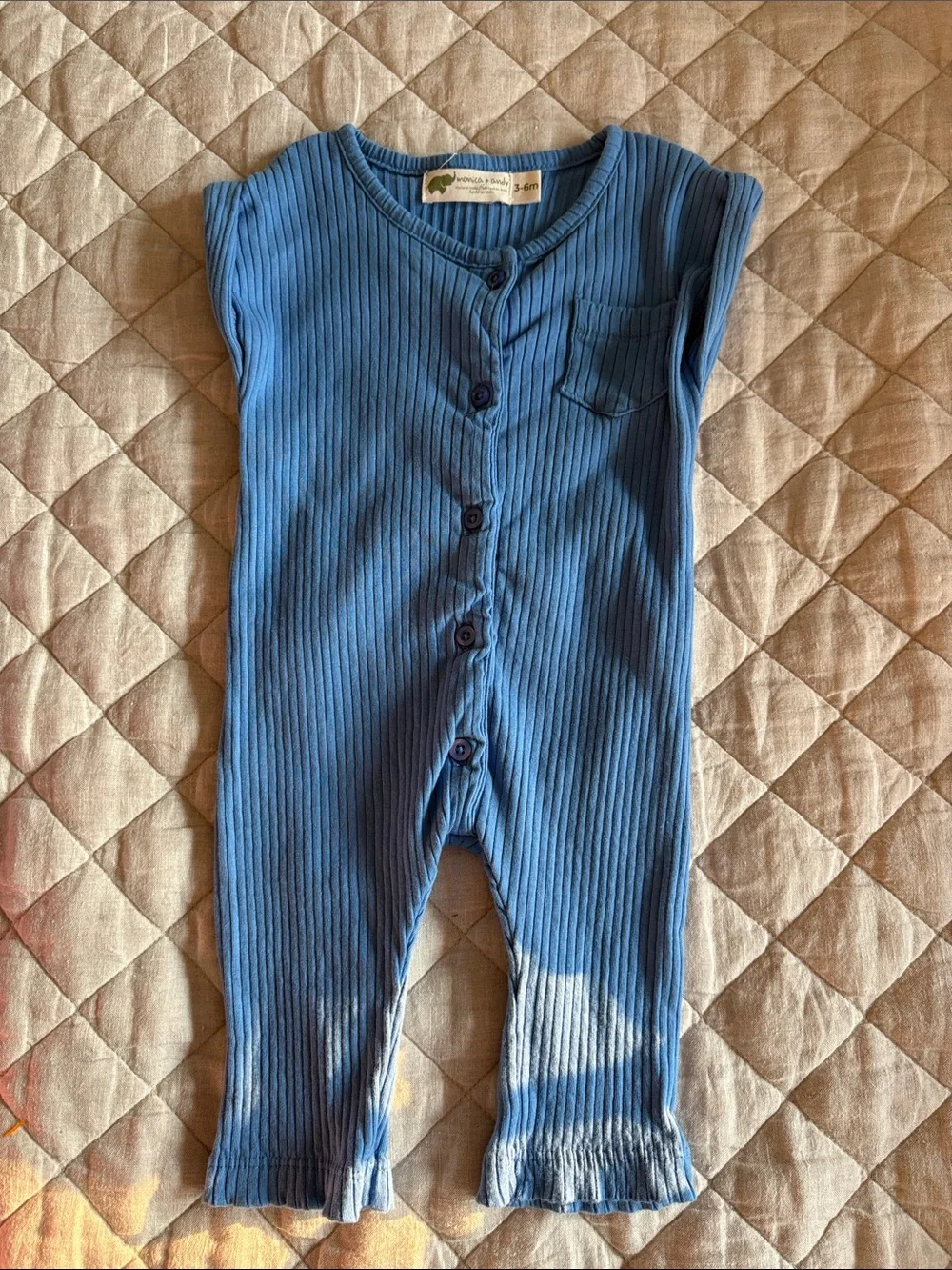 Blue Ribbed Button-Front Baby One-Piece
